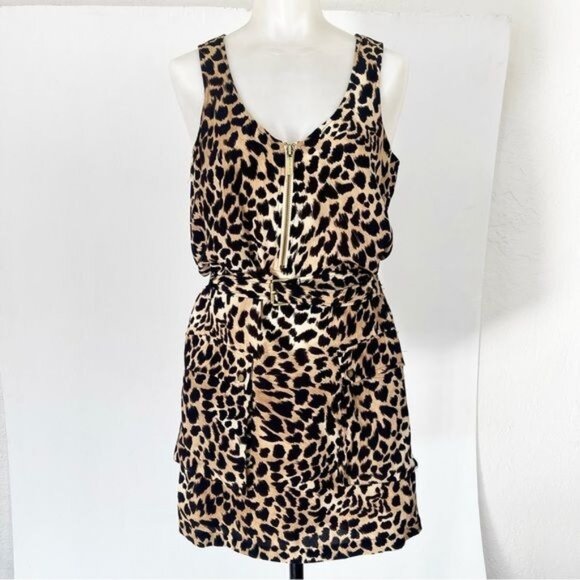 Michael Kors Animal Leopard Print Zip Up Dress with Belt Small - Picture 1 of 10